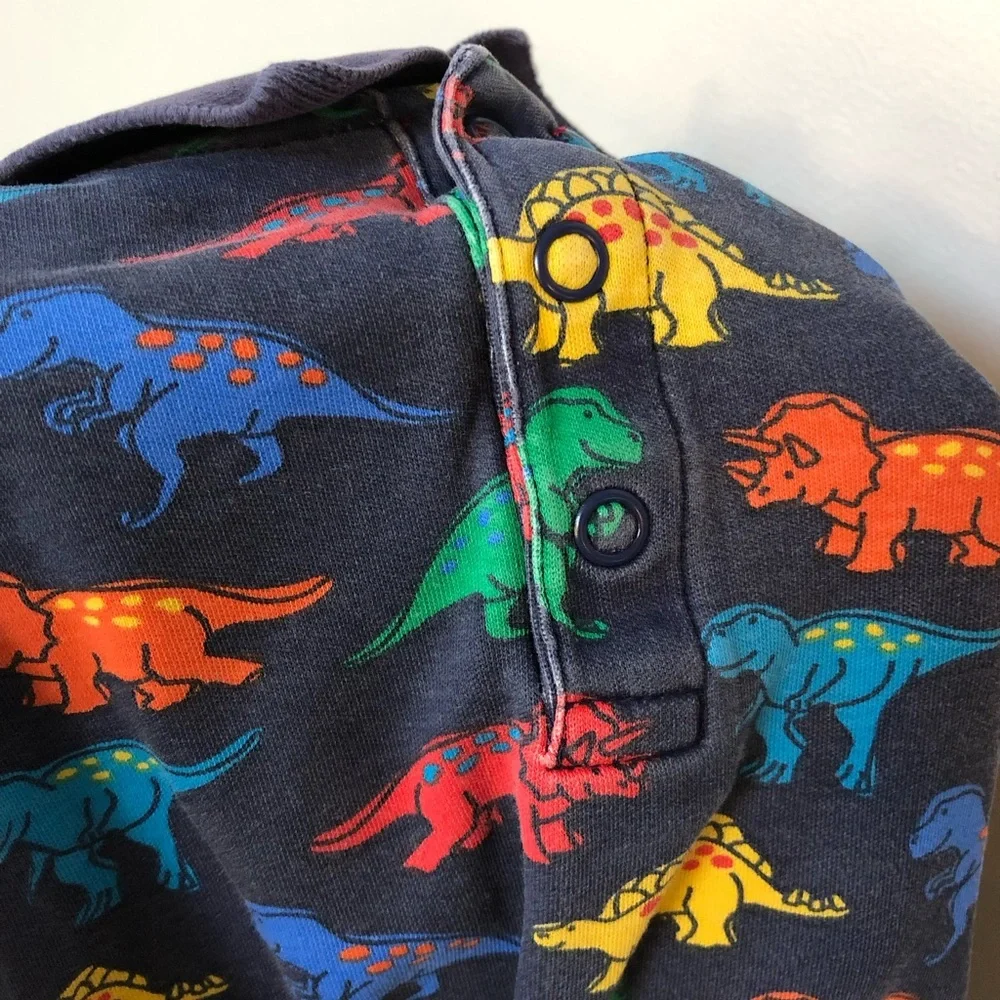 JoJo Maman Bebe Boys 2-3Y Blue Multi-Colored Dinosaurs Collared Long-Sleeve Polo